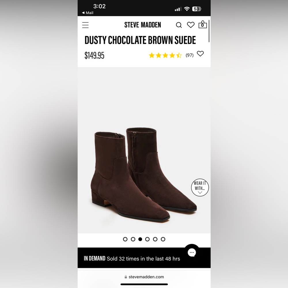 Steve Madden DUSTY CHOCOLATE BROWN SUEDE ankle bootie